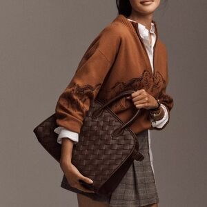 ANTHROPOLOGIE Woven Faux Leather Tote Bag – Brown